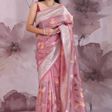 Dusty Pink Saree With Floral Embroidery