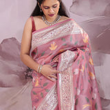 Dusty Pink Saree With Floral Embroidery