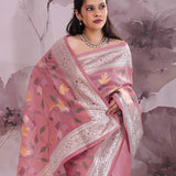Dusty Pink Saree With Floral Embroidery