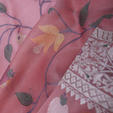 Dusty Pink Saree With Floral Embroidery