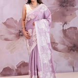 Lavender Soft Silk Saree With Embroidery Work