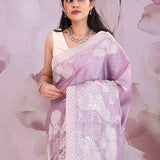 Lavender Soft Silk Saree With Embroidery Work