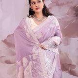 Lavender Soft Silk Saree With Embroidery Work