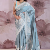 Rackley Blue Soft Silk Saree With Scallop Border