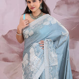 Rackley Blue Soft Silk Saree With Scallop Border