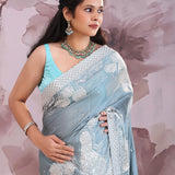 Rackley Blue Soft Silk Saree With Scallop Border