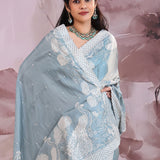 Rackley Blue Soft Silk Saree With Scallop Border