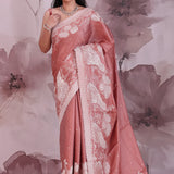 Rose Taupe Soft Silk Saree With Scallop Border
