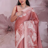 Rose Taupe Soft Silk Saree With Scallop Border