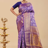 Violet Kanjivaram Saree With Peacock Motifs