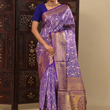 Violet Kanjivaram Silk Saree With Jaal