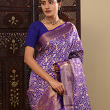 Violet Kanjivaram Silk Saree With Jaal