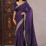 Dark Purple Banarasi Saree With Scallop Border