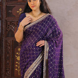 Dark Purple Banarasi Saree With Scallop Border