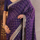 Dark Purple Banarasi Saree With Scallop Border