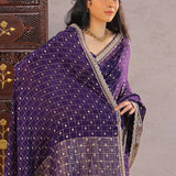 Dark Purple Banarasi Saree With Scallop Border