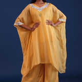 Pastel Yellow Soft Tissue And Crepe Silk Solid Kaftan Set