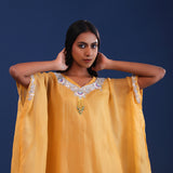 Pastel Yellow Soft Tissue And Crepe Silk Solid Kaftan Set