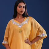 Pastel Yellow Soft Tissue And Crepe Silk Solid Kaftan Set