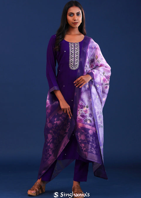 <img> Violet Crush Georgette Sequence Work Kurti Set