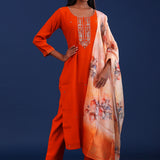 Fire Orange Crush Georgette Sequence Work Kurti Set