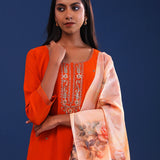 Fire Orange Crush Georgette Sequence Work Kurti Set