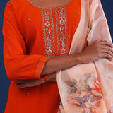Fire Orange Crush Georgette Sequence Work Kurti Set