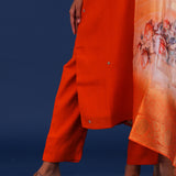 Fire Orange Crush Georgette Sequence Work Kurti Set