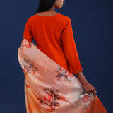 Fire Orange Crush Georgette Sequence Work Kurti Set