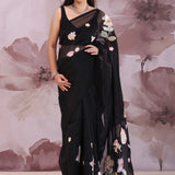 Black Organza Tissue Saree With Floral Embroidery