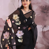 Black Organza Tissue Saree With Floral Embroidery