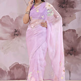 Mauve Purple Organza Saree With Embroidery