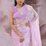Mauve Purple Organza Saree With Embroidery