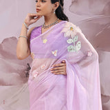 Mauve Purple Organza Saree With Embroidery