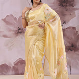 Brass Yellow Organza Saree With Embroidery