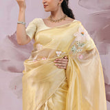 Brass Yellow Organza Saree With Embroidery