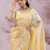 Brass Yellow Organza Saree With Embroidery