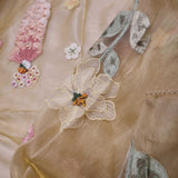 Brass Yellow Organza Saree With Embroidery