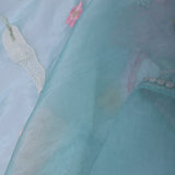 Sky Blue Organza Tissue Saree With Floral Embroidery