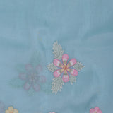Sky Blue Organza Tissue Saree With Floral Embroidery