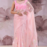 Pink Lavender Organza Saree With Embroidery