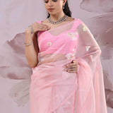 Pink Lavender Organza Saree With Embroidery