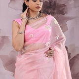 Pink Lavender Organza Saree With Embroidery