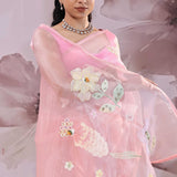 Pink Lavender Organza Saree With Embroidery