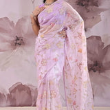 Wisteria Purple Organza Saree With Embroidery