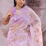 Wisteria Purple Organza Saree With Embroidery
