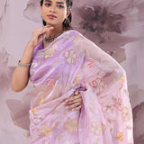 Wisteria Purple Organza Saree With Embroidery