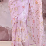 Wisteria Purple Organza Saree With Embroidery