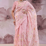 Pearl Pink Organza Saree With Embroidery