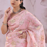 Pearl Pink Organza Saree With Embroidery
